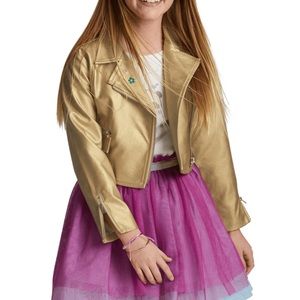 S // American Girl Gold Faux Leather Moto Jacket